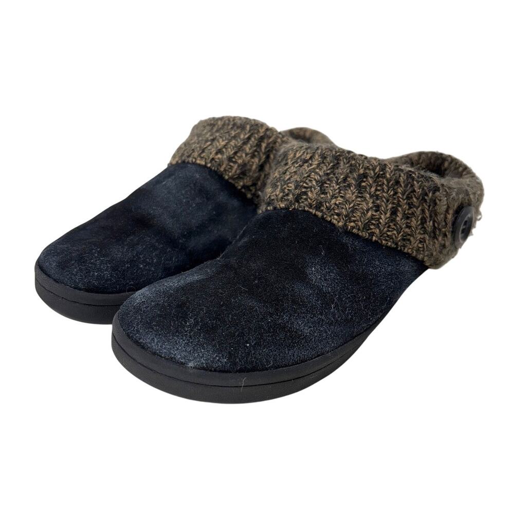 Clarks Suede Knit-Collar Clog‎ Slippers Navy Women's 9M Faux Fur Comfy Cabincore